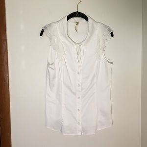 Free People Sleeveless Ruffle Tie Collar Button